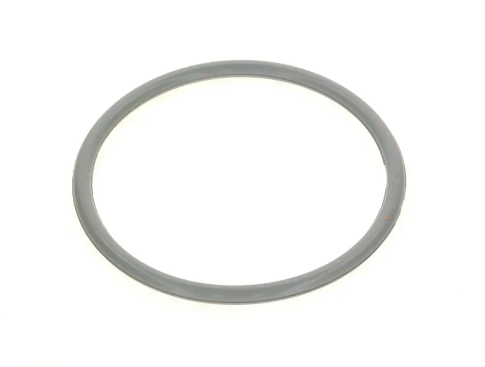 Grauer O-Ring auf weißem Hintergrund. Der Ring ist rund und hat eine gleichmäßige Breite. Er stammt von der Marke Bosch und könnte in verschiedenen Anwendungen eingesetzt werden.